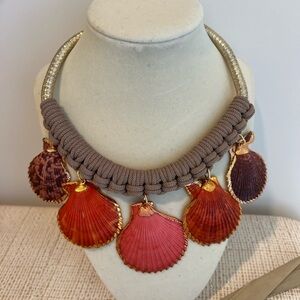 Pink and Brown Scallop Shell Necklace with Metallic Accents, NWT